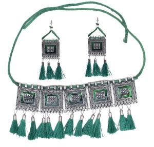 vincy creation Oxidised Silver Green, Silver Jewellery Set Price in ...