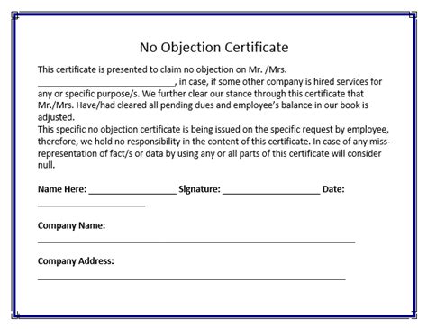 No Objection Certificate Template | Free Word Templates