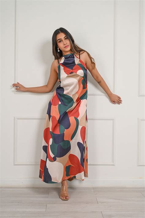 Abstract Print Satin Maxi Dress - aaRVee Studio – FAB VOGUE Studio