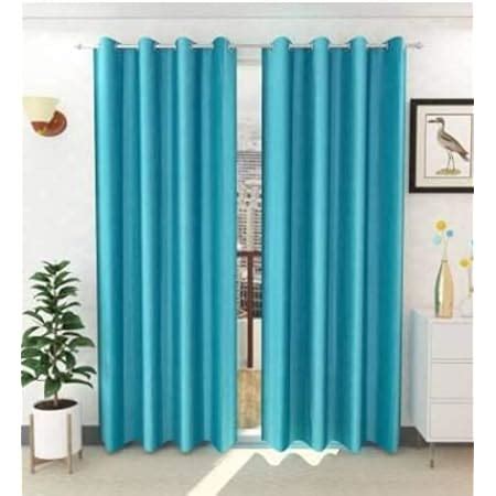 Buy Indian Furnishing Polyresin Solid Curtain, 7 Feet, Teal Green, Pack ...