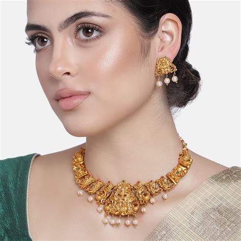 Gold Plated Sacred Godess Lakshmi Nakshi Temple Necklace Set with ...