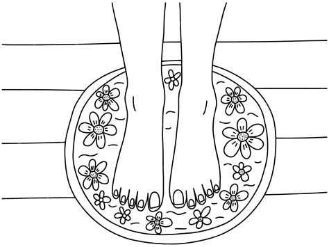 Vector spa pedicure top view colorig page female feet in bowl with ...