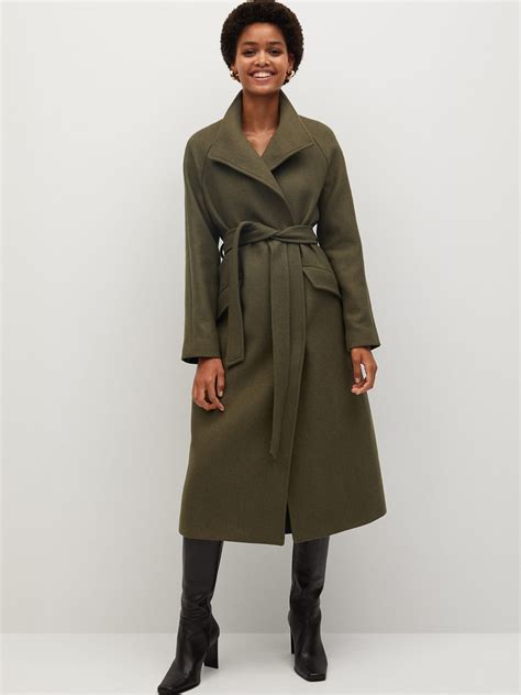 Buy Mango Women Olive Green Solid Longline Sustainable Front Wrap Coat ...