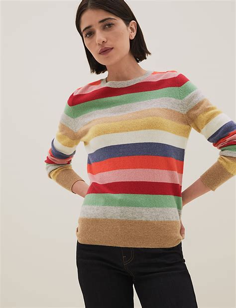 Buy Pure Cashmere Striped Crew Neck Jumper at Marks & Spencer