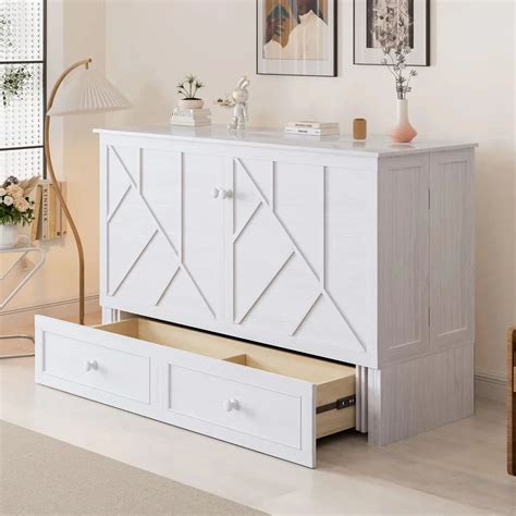 Peak Queen Murphy Bed Cabinet with Storage & Charging Station – Wooden ...