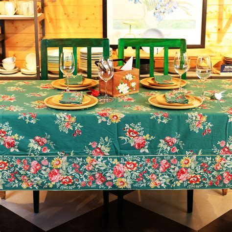 Russian Chintz Green Cotton Tablecloth | Elegant Floral Dining Linen ...