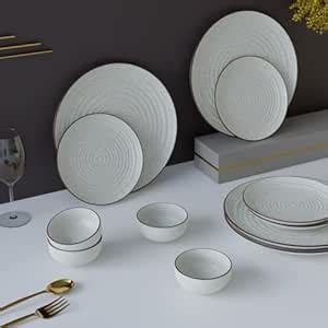 Buy The Earth Store Spiral White Set of 12 Piece Ceramic Dinner Set, 4 ...