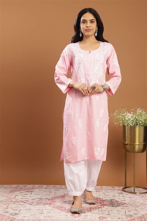 Pink Modal Chikankari Kurta – Tahiliya
