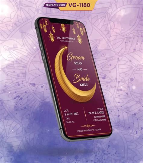 Muslim Wedding Save The Date Invitation Card | Golden Crescent Moon Is ...
