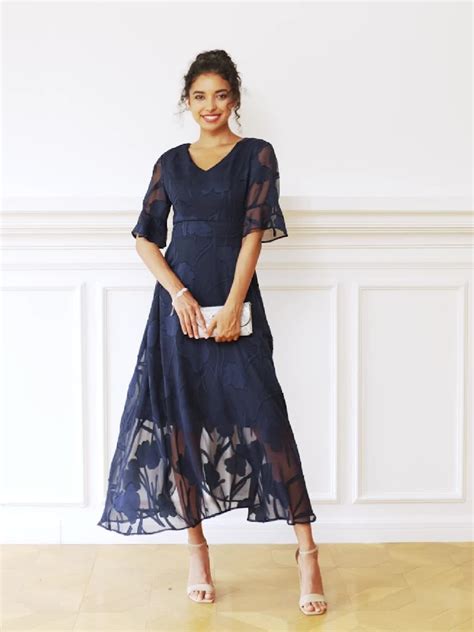 Women's Christmas Wedding Guest Cocktail Dress Chiffon Plain Ruffle ...