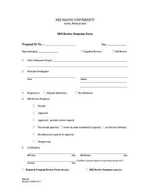 Fillable Online neumann IRB Review Response Form - Neumann University ...