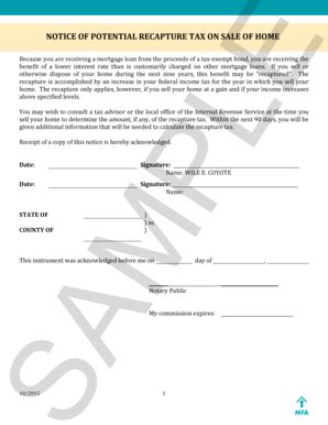 Fillable Online housingnm NOTICE OF POTENTIAL RECAPTURE TAX ON SALE OF ...