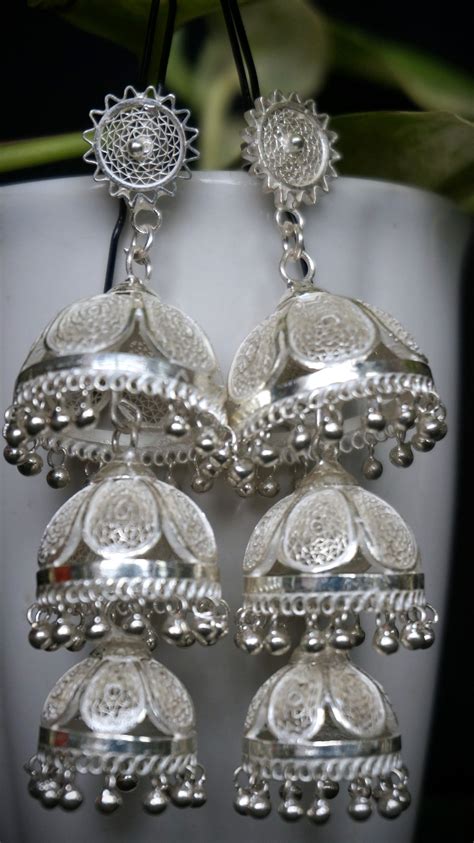 Grand Filigree Cascade Jhumkas/ Earring in 92.5 pure silver – SilverOdishi