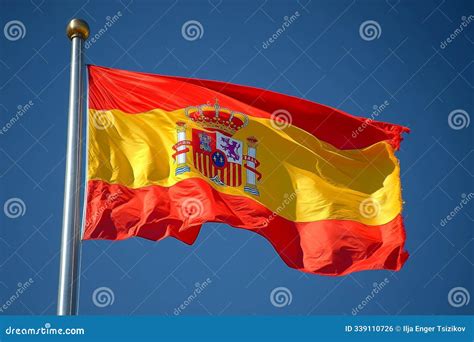 Spanish Flag Waving, Bright Colors on Fabric, National Symbol of Spain ...