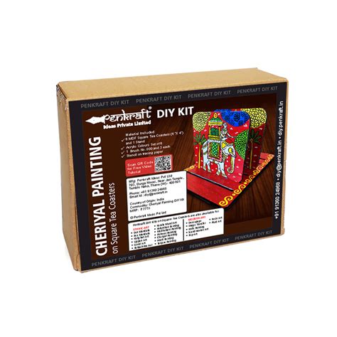 Penkraft | Cheriyal Painting on Square Tea Coasters with Stand DIY Kit ...