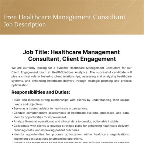 Free Healthcare Management Consultant Job Description Template to Edit Online
