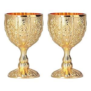 2 Pcs Vintage Chalice Medieval Goblet, 30ml Golden Royal Wine Cups ...