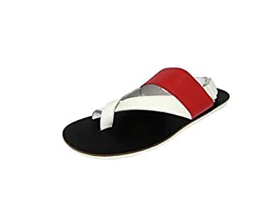 Furious Men's Cross Strap Lined Pure Leather Casual Sandal (White Red ...