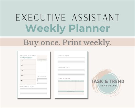 Executive Assistant Weekly Planner: Printable, Fillable PDF (digital Download) - Etsy