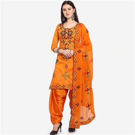 Women Orange Unstitched Dress Material