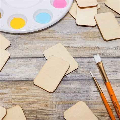 Wooden Cutouts for Crafts with Rounded Corners, Wood Rectangle (2x1.3 ...
