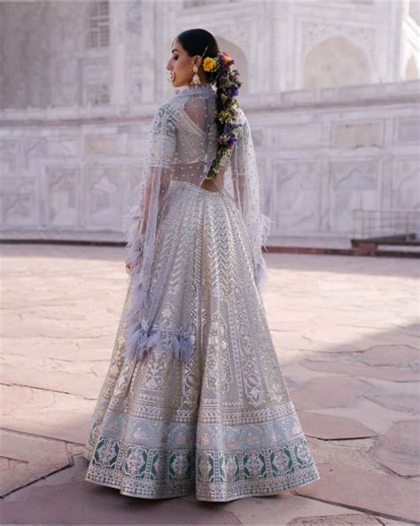 Shop Natasha Sky Blue Ombre Lehenga Set With Foliage Motifs