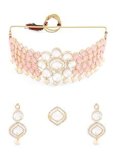 Buy ZAVERI PEARLS Pink Enamel Artificial Stones & Austrian Diamonds ...