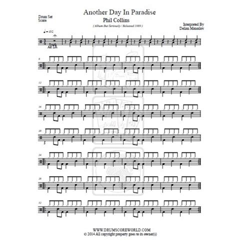 Phil Collins,Another Day In Paradise,Drum Score, Drum Sheet,Drum Note ...