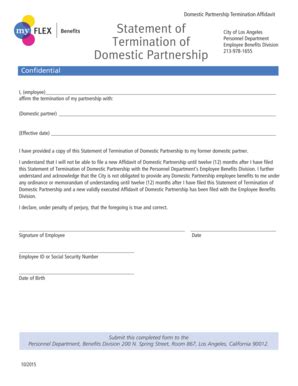 Fillable Online per lacity Domestic Partnership Termination Affidavit ...