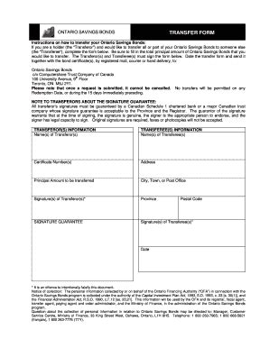 Fillable Online Transfer Form - Ontario Savings Bonds Fax Email Print ...