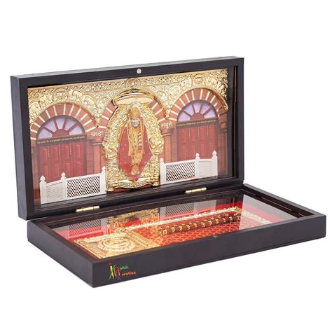 NAITIK CREATION Gold-Plated Sai Baba Photo Frame with Charan Paduka ...
