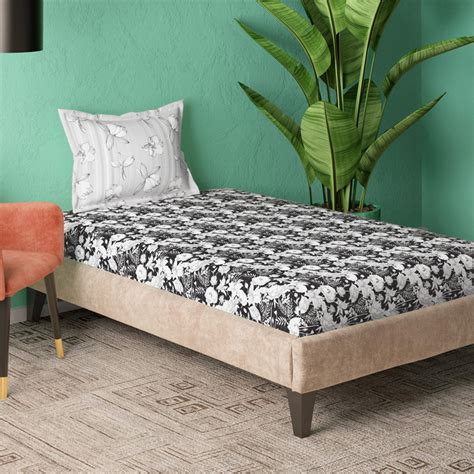 Buy PORTICO Marvella Black Floral Printed Cotton Single Bedsheet Set ...