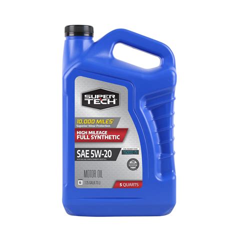 Super Tech High Mileage Full Synthetic SAE 5W-20 Motor Oil, 5 Quarts ...