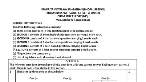XII CHEMISTRY PREBOARD EXAM QP2 2024 - KVS Bhopal Region - Studocu