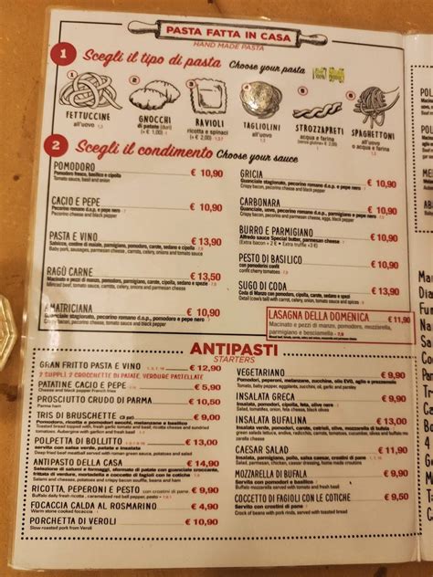 Menu da Pasta e Vino Osteria ristorante, Roma, Via della Pelliccia
