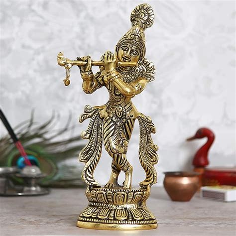 Buy TISYA Gold Plated Metal Handicraft Lord Krishna Bhagwan Murti Hindu ...