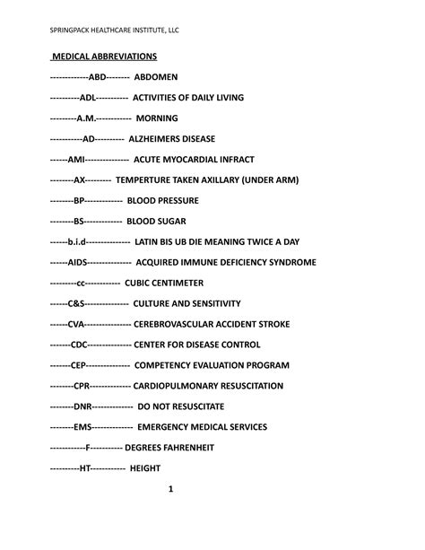 Medical Abbreviation. FILL IN - MEDICAL ABBREVIATIONS -ABD- ABDOMEN ...