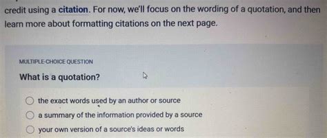 Solved: credit using a citation. For now, we'll focus on the wording of ...