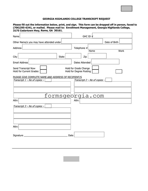 Free Georgia College Transcript Request Form ⋆ PDF Template