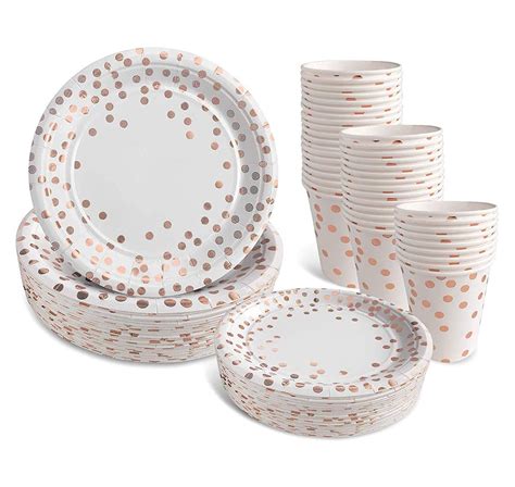 Rose Gold Paper Plates and Cups Set for 50 - Disposable Paper Plates ...