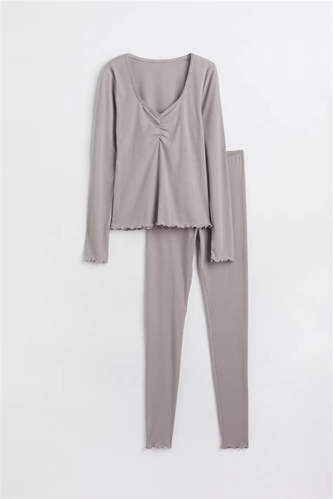 Pyjama top and leggings - Light grey - Ladies | H&M IN