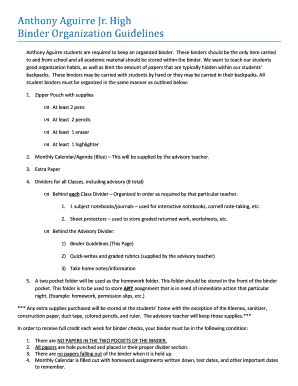 Fillable Online Binder Organization Guidelines Fax Email Print - pdfFiller