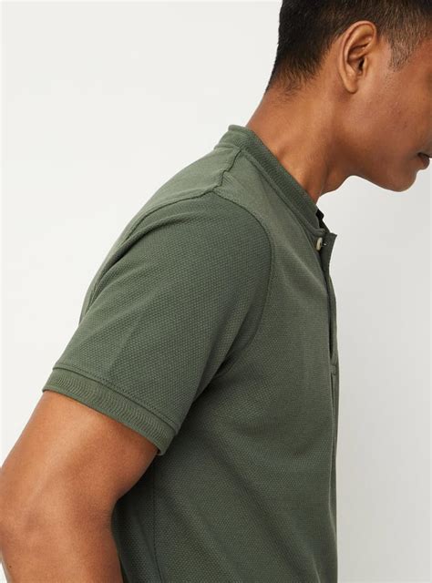 Buy Men Textured Band Collar T-shirt Online at just Rs. 699.0 ...