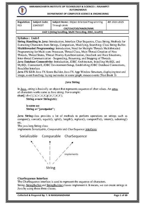 **R23 Object Oriented Programming Unit 5: Java String, Threads & JDBC ...