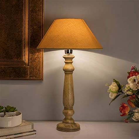 Buy Homesake ® Mabel Rustic Wood Table Lamp with Golden Shade - Beige ...