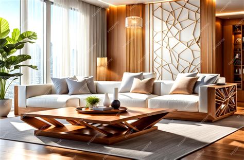 Premium AI Image | luxury interior design living room with white and wood