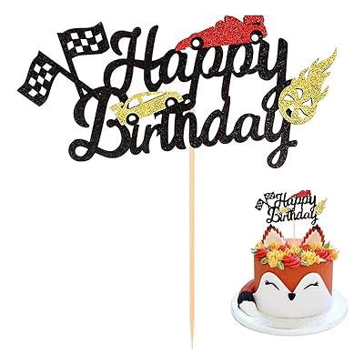 Buy Race Car Cake Toppers, Car Birthday Sign Cake Toppers for Boys Men ...