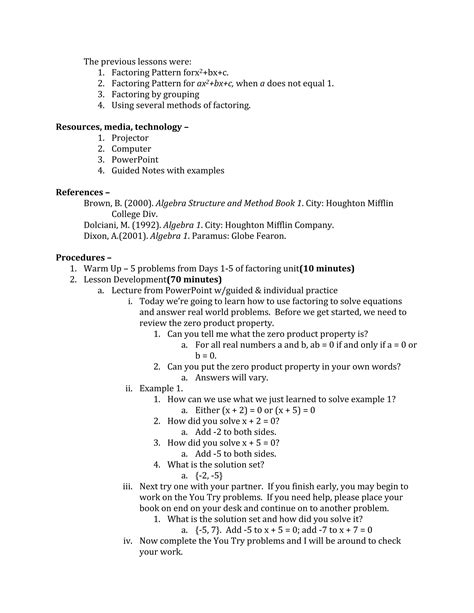 Solving Equations by Factoring KTIP lesson plan | DOCX