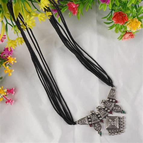 Handmade Antique Silver Kolhapuri Mangalsutra With An intricate ...