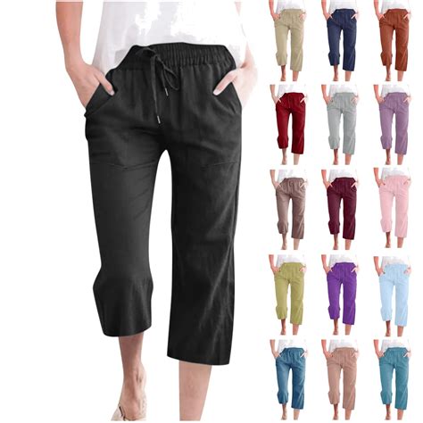 QATAINLAV Wide Leg Cropped Pants for Women Summer Comfy Linen Capri ...